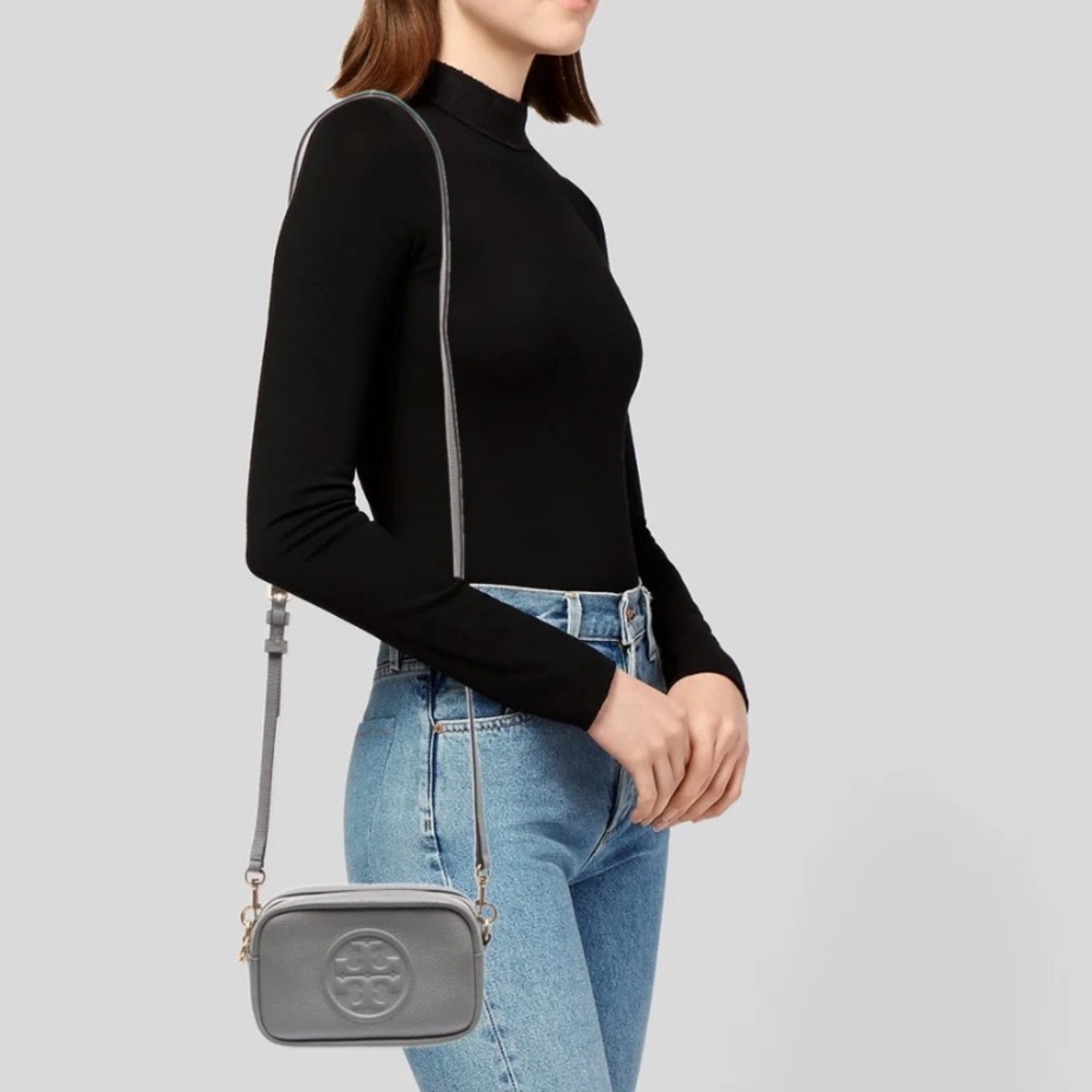 Tory Burch Gray Leather Crossbody Bag (Perry Bombe Mini Bag) - Picture 5 of 6
